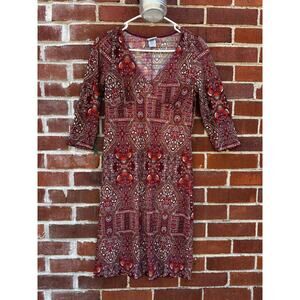 Giorgio Fiorlini Paisley Midi Dress Women’s Medium Burgundy Boho Vintage